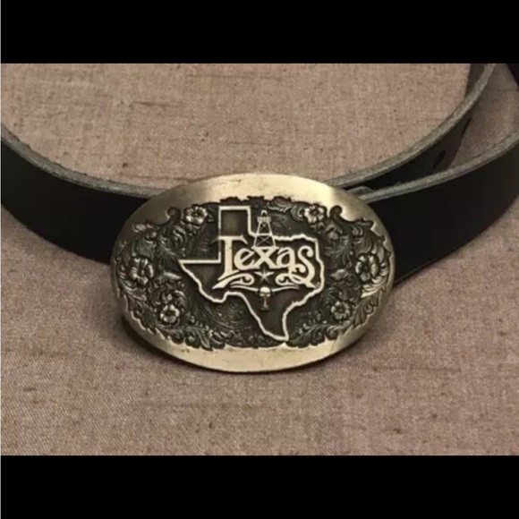 ADM Award Design Medals Texas Solid Brass Buckle Black Leather Belt Norman OK - Picture 2 of 13